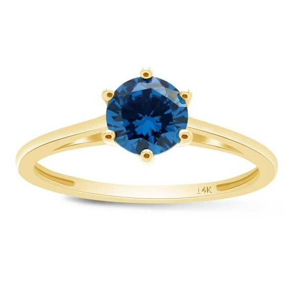 14k Yellow Gold Round Cut Simulated Blue Sapphire Solitaire Engagement Ring Jewelry For Womens Ring Size 8