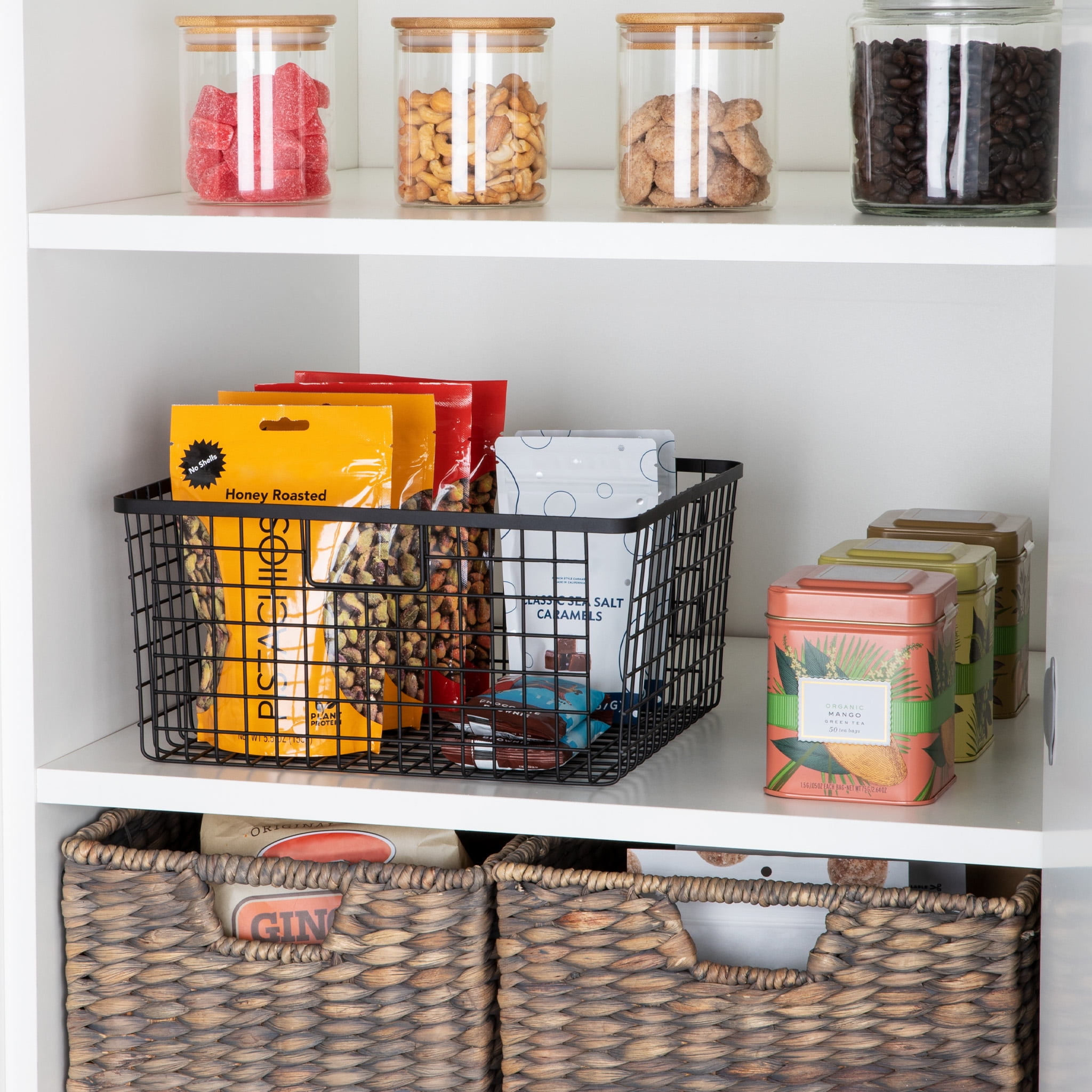 Smart Design Nestable Basket Organizer with Handles - 12 x 12 x 6 inch - Black - Set of 4
