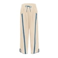 thumbnail image 4 of Textilo Womens Wide Leg Pants Lightweight Drawstring Contrast Color Casual Pants Elastic Waisted Trendy Track Pants Stripe Y2k with Pockets Beige XL, 4 of 7