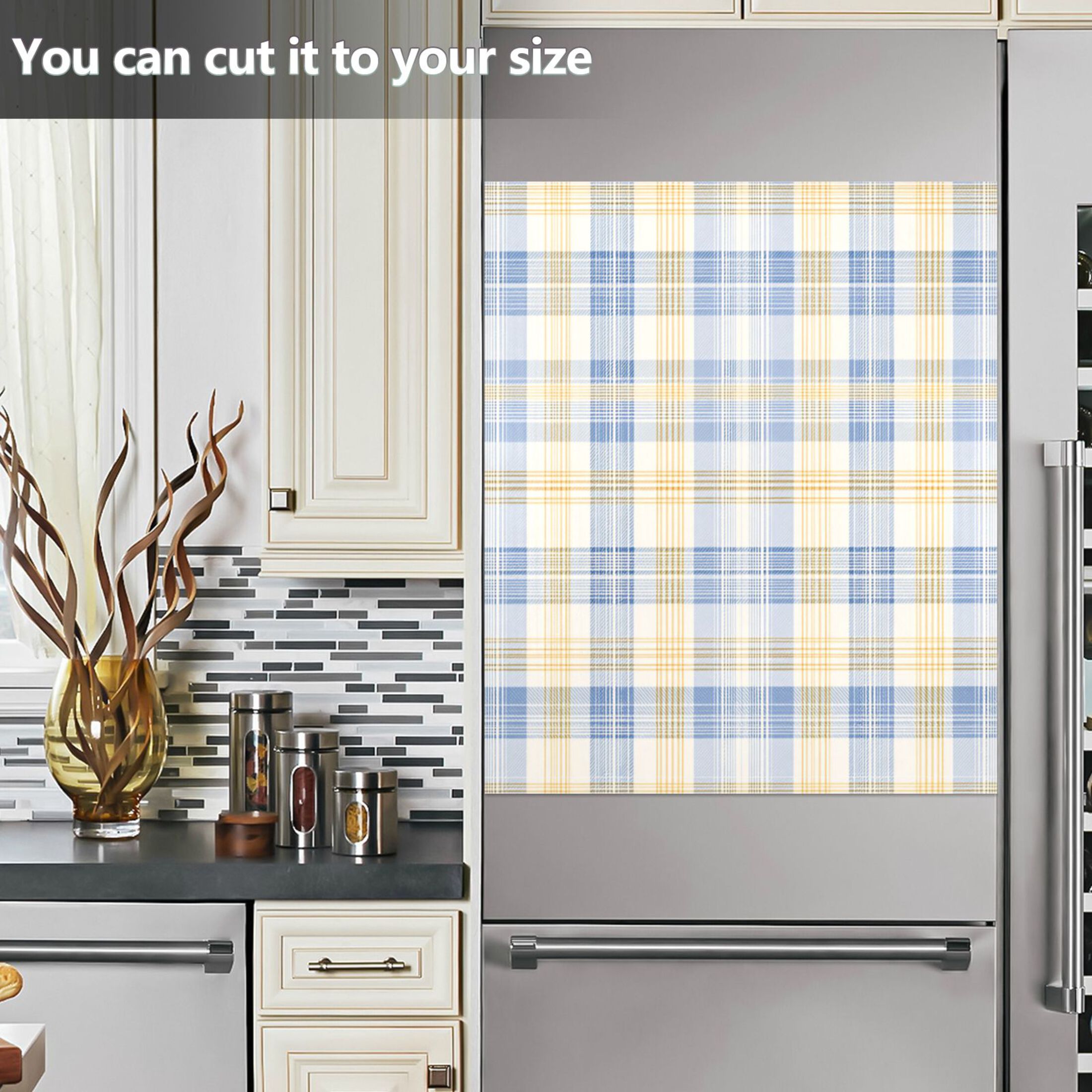 Dishwasher Magnetic Refrigerator Magnet Cover Sticker Home Decorative 23"x26" Pale Blue-and-yellow Tartan