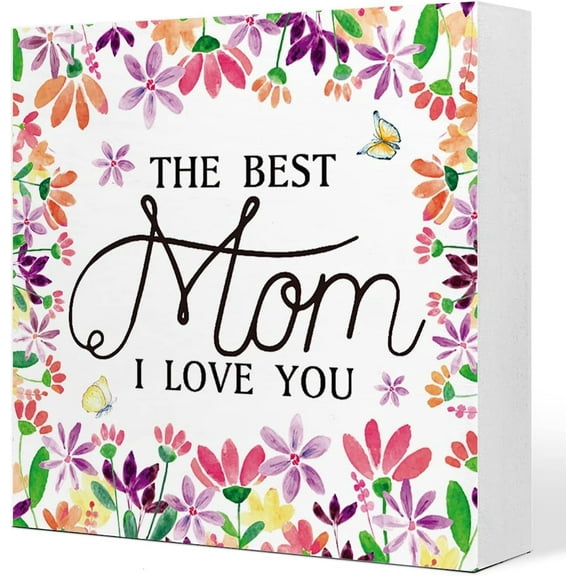 Wooden Box 5x5 Inch Mom Gift From Daughter Son,Mother's Day Birthday Gift,The Best Mom I Love You Wood Plaque Sign Wood Block Sign Desk Decor Gift Ideas For Mom Home Office Bedroom Shelf Table Decor