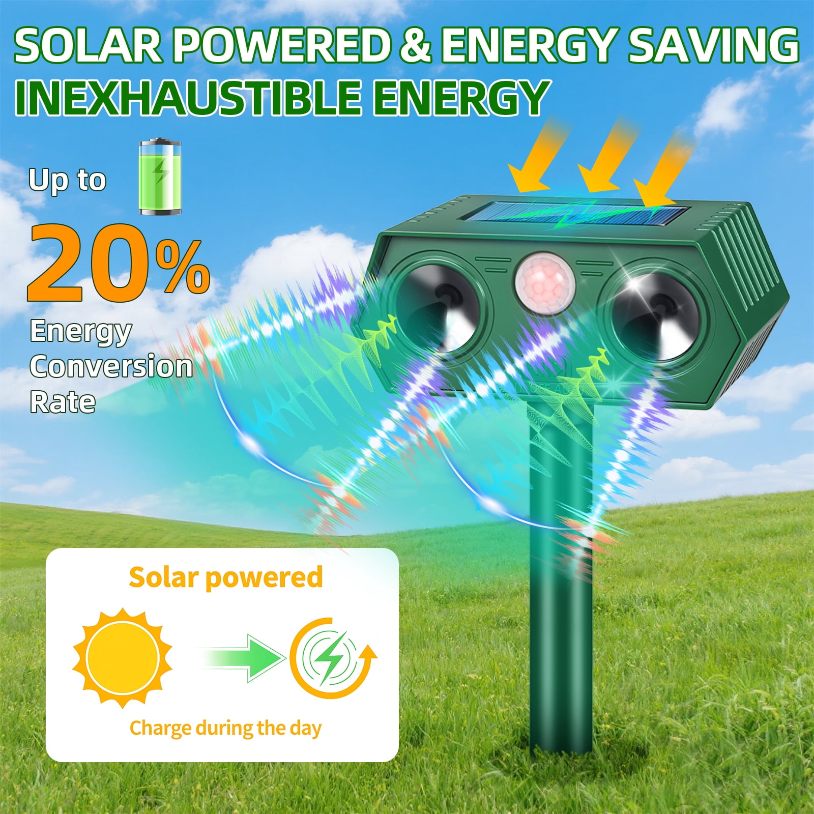 JahyElec Solar Ultrasonic Animal Repellent,4 Pack Cat Repeller Outdoor Deer Deterrent Devices with Motion Sensor to Raccoon Rabbit Dog Skunk with lP44 Waterproof for Yard Garden