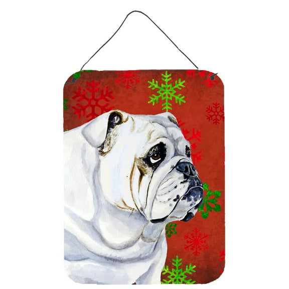 Carolines Treasures LH9319DS1216 Bulldog English Red and Green Snowflakes Holiday Christmas Wall or Door Hanging Prints