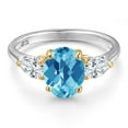 thumbnail image 3 of Gem Stone King 925 Silver and 10K Yellow Gold Swiss Blue Topaz and White Moissanite Engagement Ring for Women | 3.05 Cttw | Oval Checkerboard 9X7MM | Gemstone November Birthstone | Size 6, 3 of 7