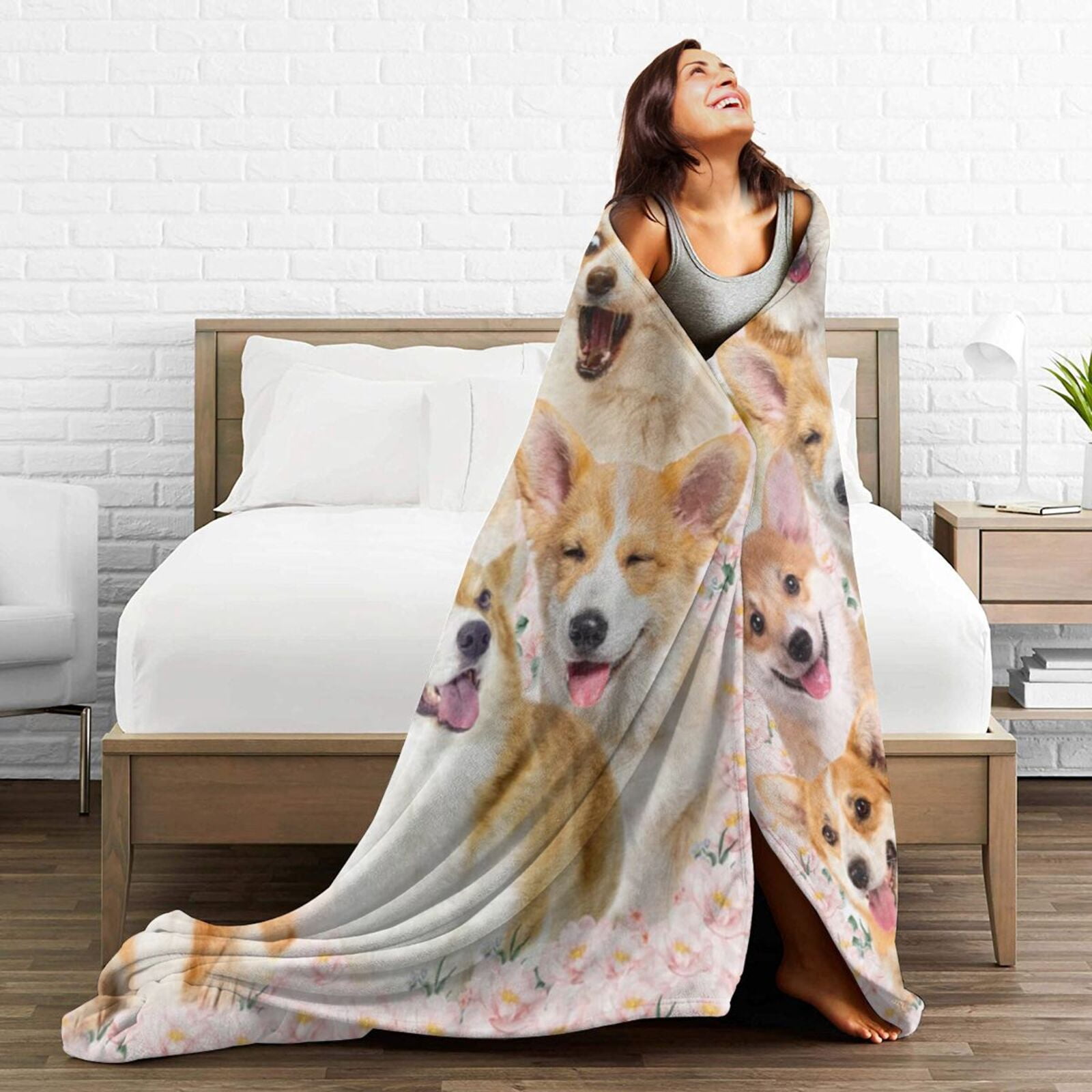 Wijzvio Welsh Corgi Dog Throw Blanket Soft Fuzzy Fleece Blanket For Couch Bed Living Room Decoration 60"X50"