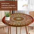 thumbnail image 4 of Orange Boho Round Tablecloth, Fitted Table Cover with Elastic for 45"-54" Round Tables, Country Vintage Ethnic Abstract Geometric Table Cloth Outdoor Indoor Dinning Party Waterproof Tablecloths, 4 of 7