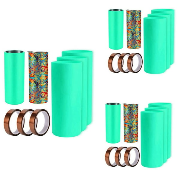 Juego de 9 Vasos de Sublimación, Mangas de Bandas de Silicona para Tazas En Blanco Rectas Delgadas de 20 Onzas con Cintas de Transferencia, Máquina de Prensa