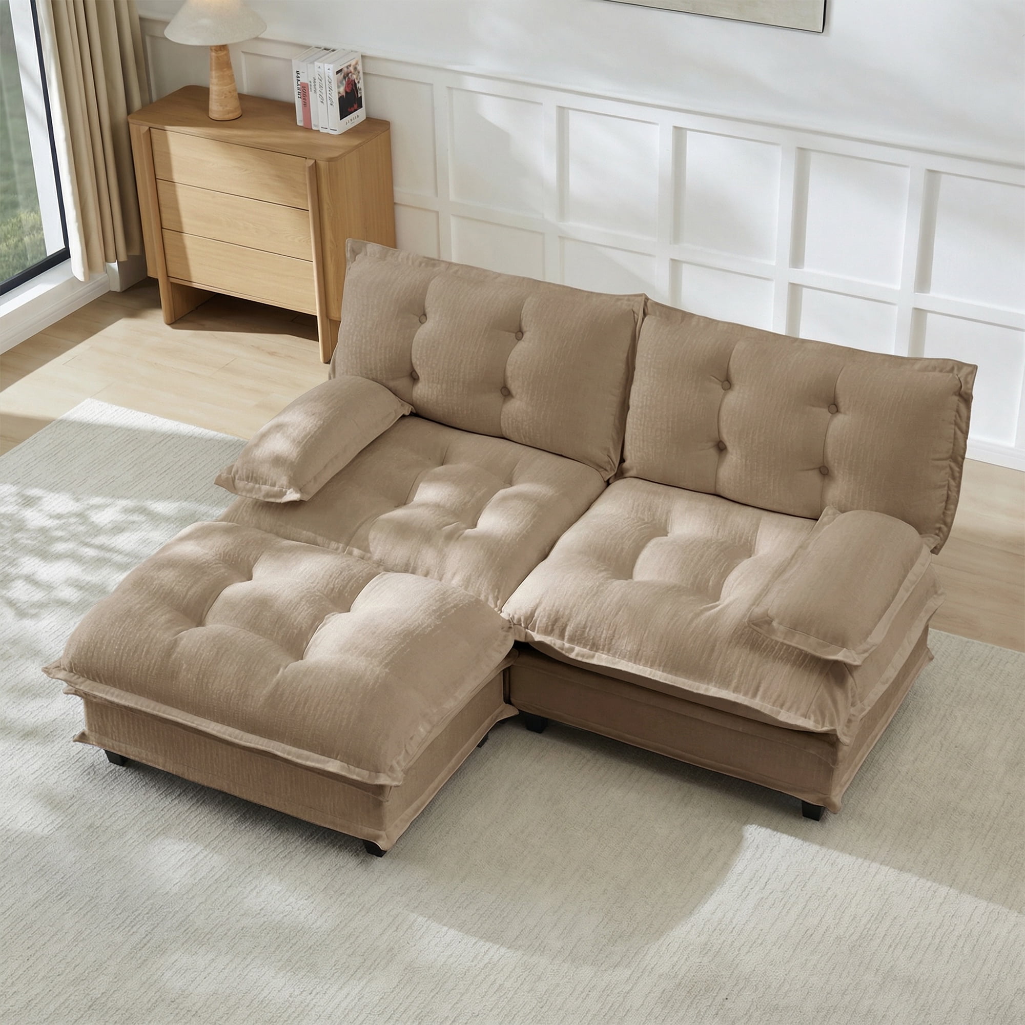 AISWORD 77" L-Shaped Modular Sectional Cloud Sofa with Ottoman, Chenille Fabric Deep Seat Couch with Lattice Decored Cushions