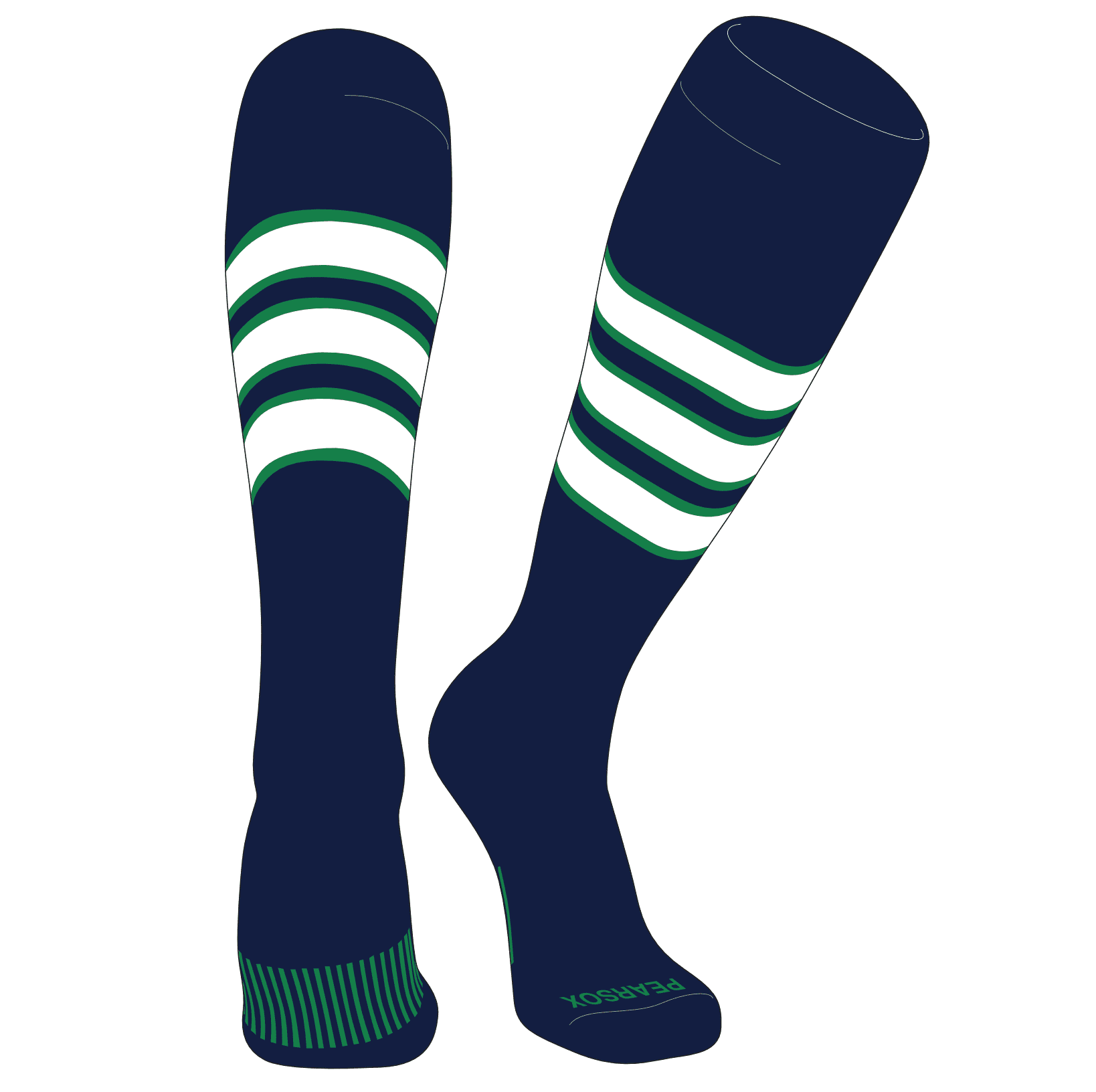PEARSOX Elite Baseball Knee High Socks (D) Navy, Kelly Green, White (L