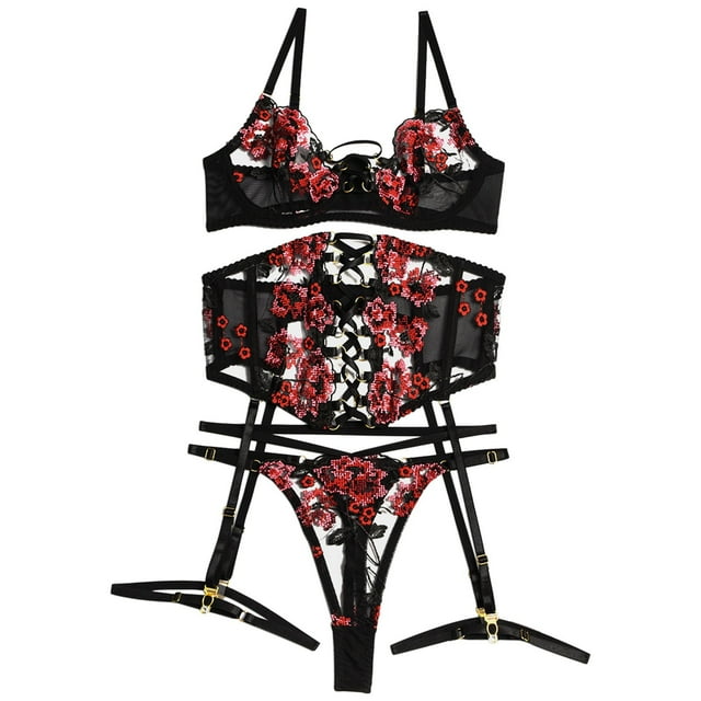 Gibobby Lencería sexy para mujer Lencería de Encaje para Mujer, con Cierre Frontal, Cuello en V, camisón Sexy(Negro, G)