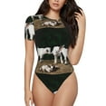 thumbnail image 1 of Balery Cute Goat Baby Body de cuello redondo de manga corta para mujer Tops de manga corta Tops básicos-Large, 1 of 7