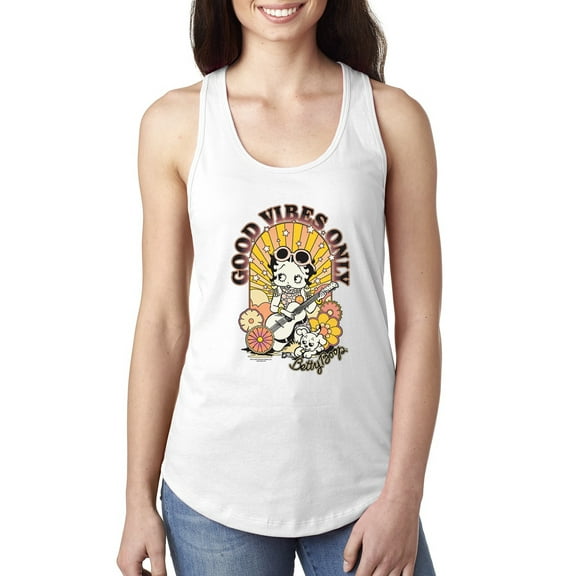 Wild Bobby, Betty Boop Good Vibes Only Betty Boop Ladies Racerback Tank Top, White, Large