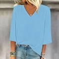 thumbnail image 4 of Blue Womens Tops Women's Solid Color Fashion Casual V Neck Three Quarter Sleeve Tops Shirts for Women, 4 of 4