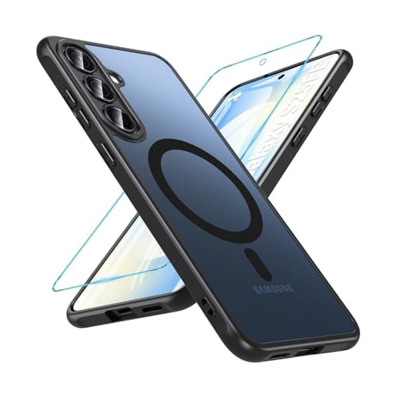 for Samsung Galaxy S25 FE Case 6.7'', Magnetic Galaxy S25 FE Case for Magsafe with Tempered Screen Protector [Shockproof Military] Translucent Matte Bumper Phone Cover Samsung S25 FE 5G, Black