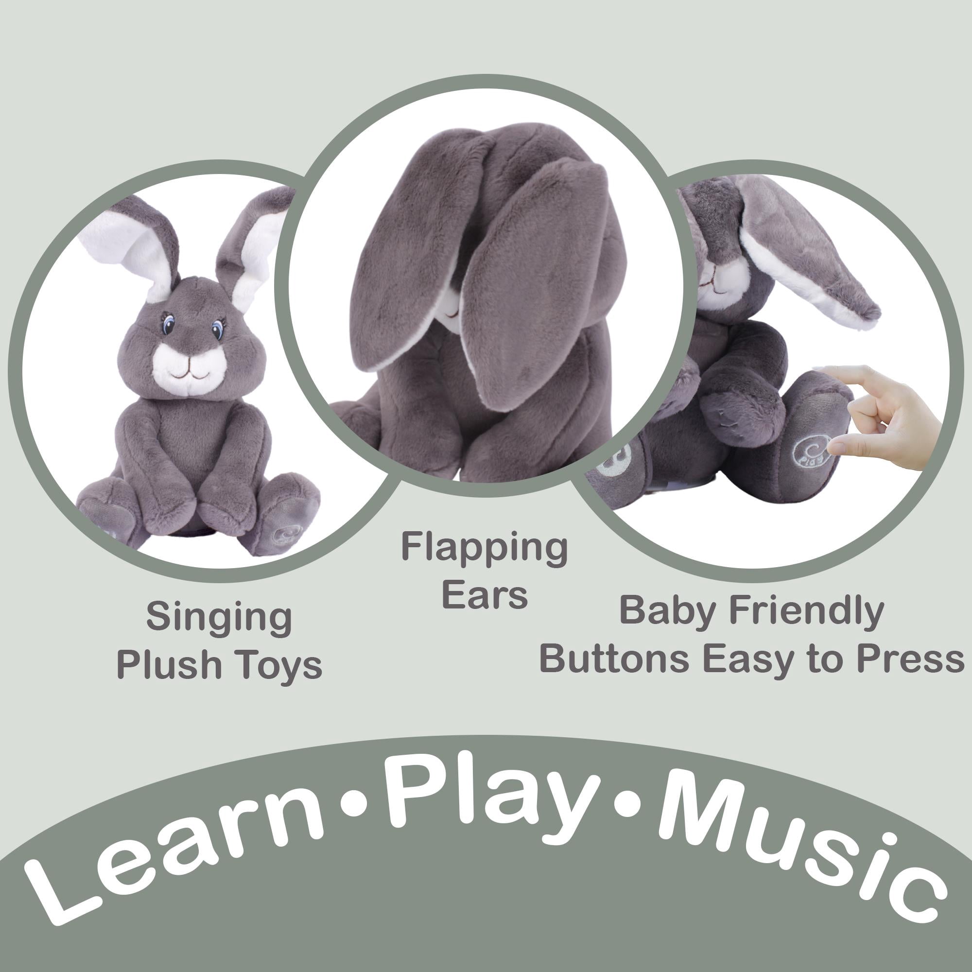 Dimple Milo Stuffed Bunny Toy – Interactive Grey Baby Bunny with Peek-a-Boo & Singing Songs, Soft Plush Gift for Infants, Babies & Toddlers, Boys and Girls, Ages 0+