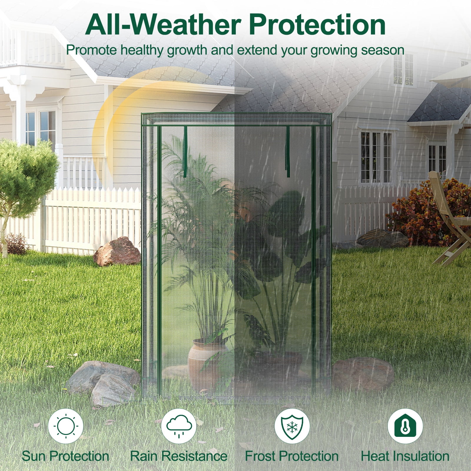 Costway 39” x 20” x 59” Portable Mini Greenhouse with Roll-Up Zippered Door, Indoor Outdoor White