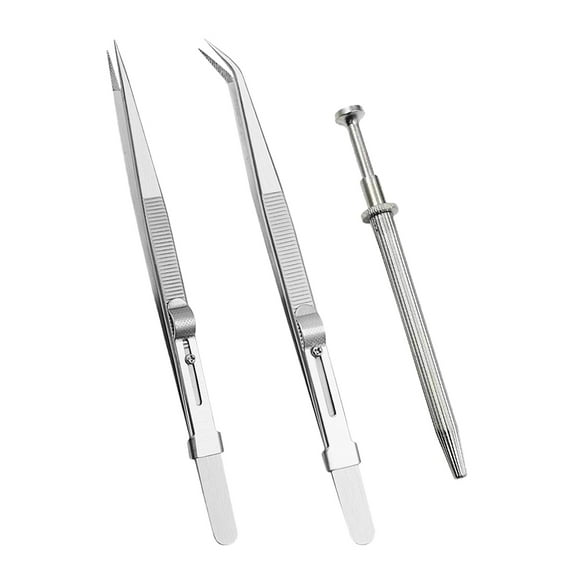 MLINS 1 set Stainless Steel Locking Tweezers Non-slip Long Handle Precision Tweezers for Jewelry Making rhinestone Grabbing Tool Professional Jewelers Tools