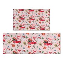 Pink Christmas Red Truck and Snowman Pattern Kitchen Rugs Sets Of 2,Anti Fatigue Kitchen Mat Rugs Non Slip Washable,Decorative Kitchen Floor Mats for Kitchen,Sink,Laundry,17"x30" 17"x47"