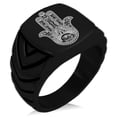 thumbnail image 1 of Stainless Steel Lotus Hamsa Hand of Fatima Chevron Pattern Biker Style Polished Ring, 1 of 1