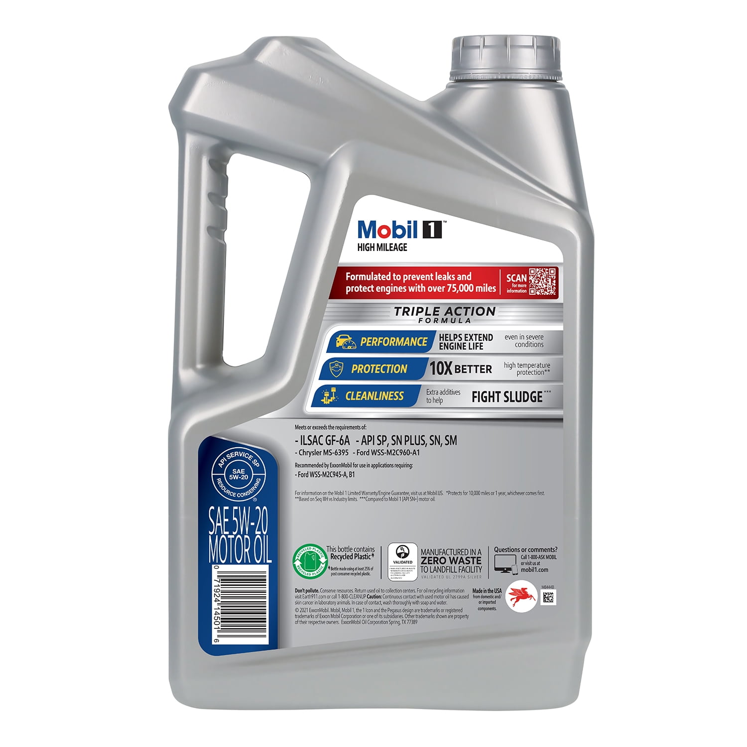 Mobil 1 High Mileage Full Synthetic Motor Oil 5W-20, 5 qt (3 Pack) - 2