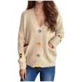 thumbnail image 2 of Jjayotai Women's Cozy Solid Cardigan with Colorful Buttons and Floral Embroidery Perfect Cardigans for WomenTrendy Khaki M, 2 of 7