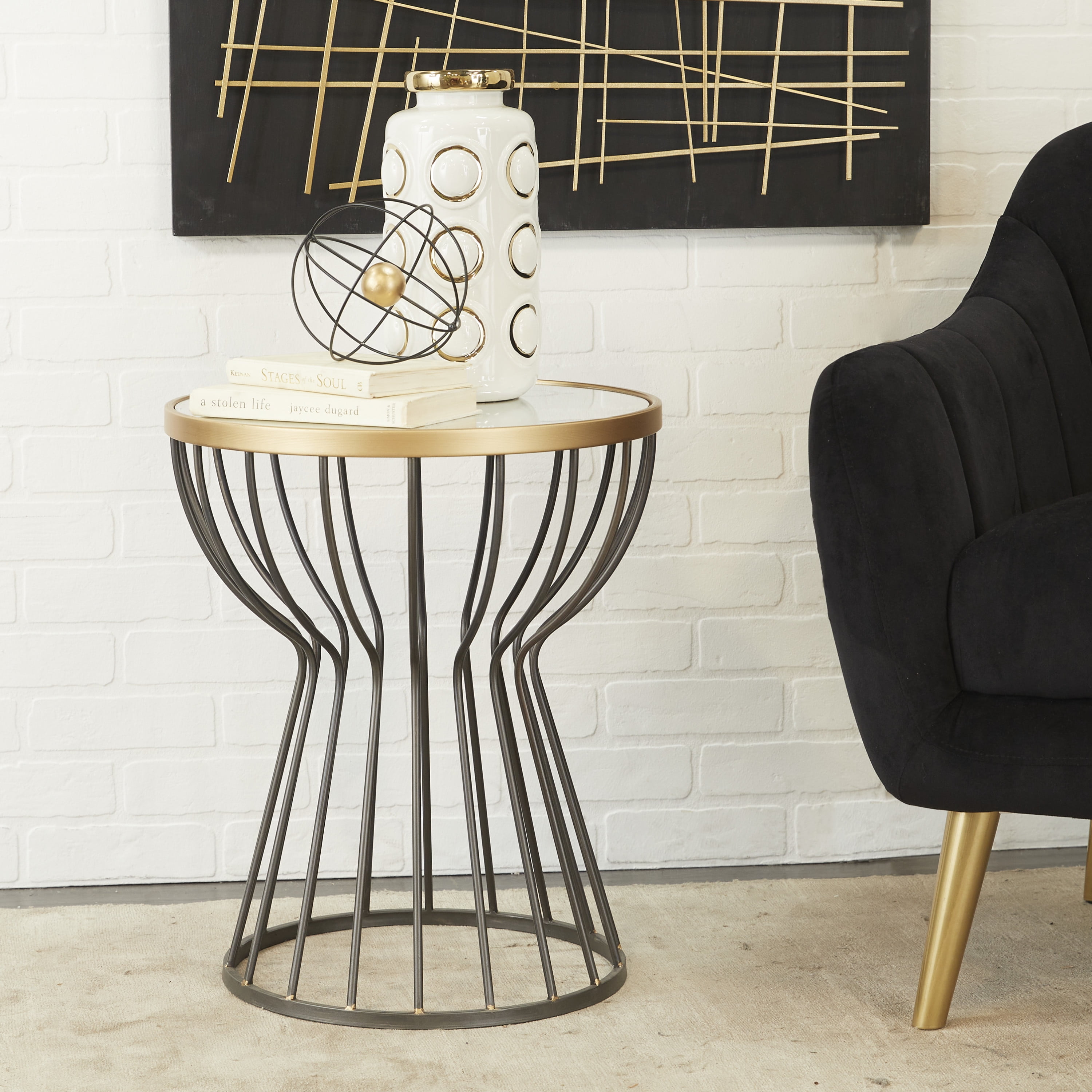 DecMode 18" x 21" Black Metal Accent Table with Mirrored Glass Top, 1 ...