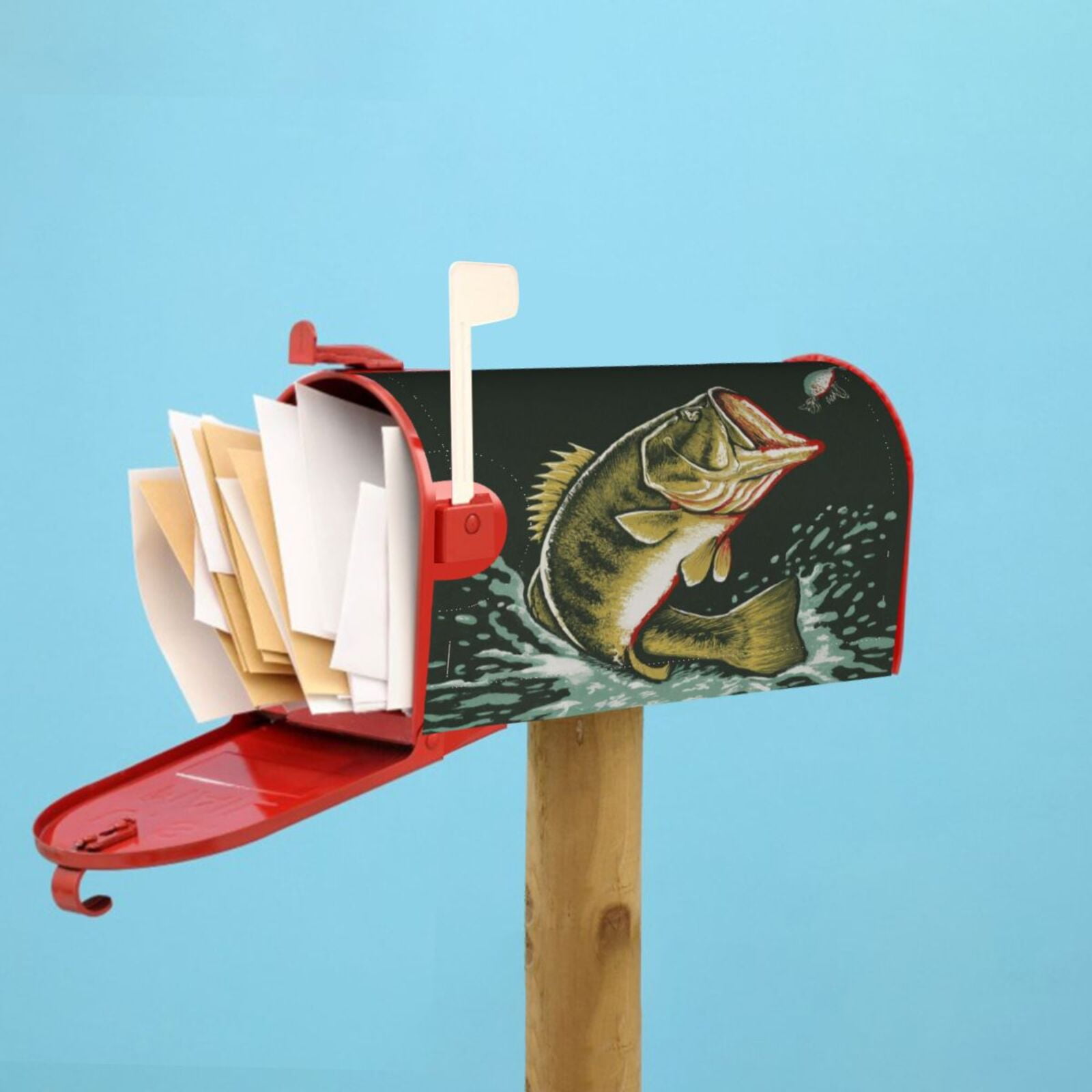Logiee Largemouth Bass jumps out of water Print Post Letter Box Wrap Decor, Mailbox Cover Suitable for Standard Mailbox and Large Size Mailbox,Outdoor Yard Decoration-21x18 in