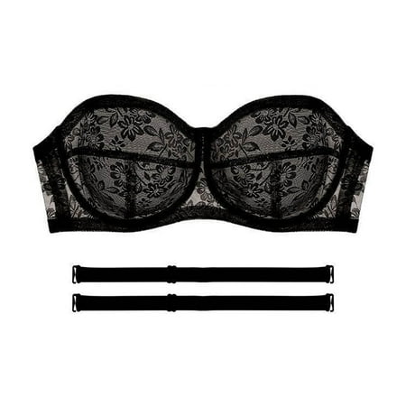 SMihono Plus Size Women Bras Lace Sheer Sexy Underwear Strapless Bra Underwire Brassiere Removable Straps Everyday Bra Clear 6