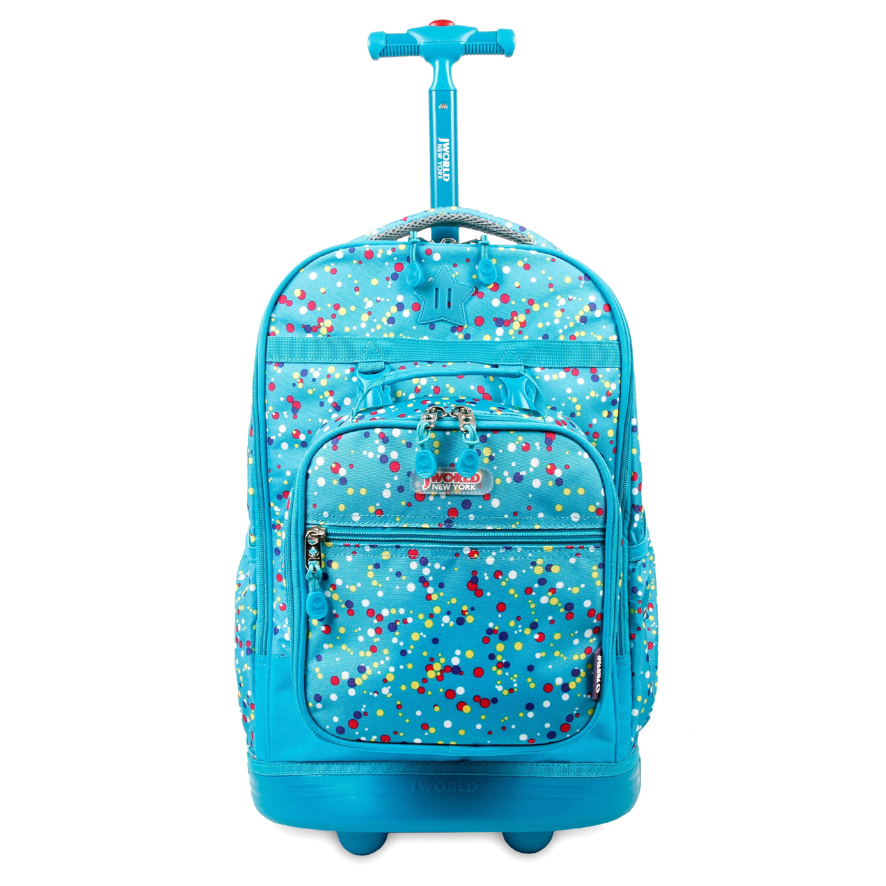 J World Boys and Girls Duo 18" Kids Rolling Backpack with Detachable Lunch Box Set for School, Color Dots