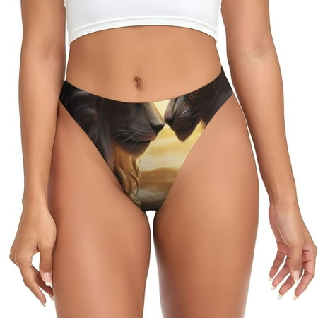 Sigee Romantic Flower Lion Couple for Women s G-String Panty  Low Rise  Soft Lace Perfect for Everyday Wear or Special Occasions-X-Large