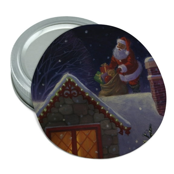 Christmas Holiday Santa Claus on Roof Round Rubber Non-Slip Jar Gripper Lid Opener