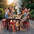 thumbnail image 2 of Vyrox 24 Inches Metal Bar Stools Set of 4, Stackable Backless Kitchen Island Stools with X-Brace Support, Indoor-Outdoor Use, Red, 2 of 7