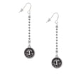 thumbnail image 2 of Delight Jewelry Silvertone Antiqued Round Seal - Initial - T - Silver-tone Long Sparkle Dangle French Earrings, 2 of 4