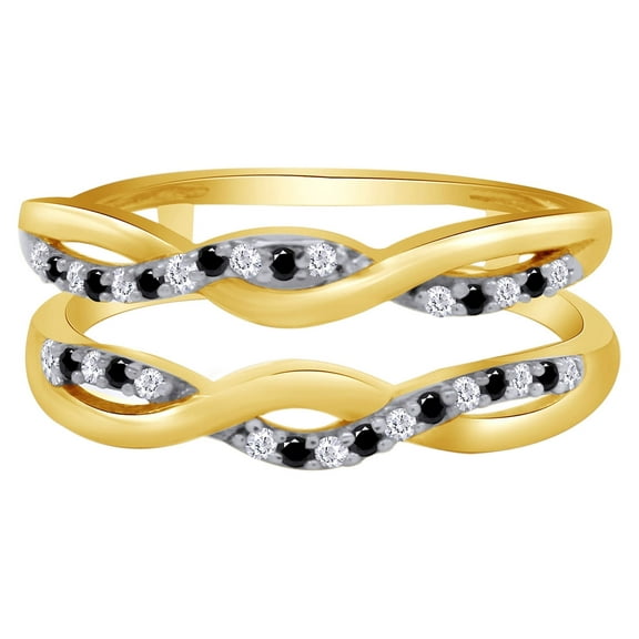 Round Shape White & Black Cubic Zirconia Twist Enhancer Guard Ring 10k Yellow Gold Ring Size - 9.5