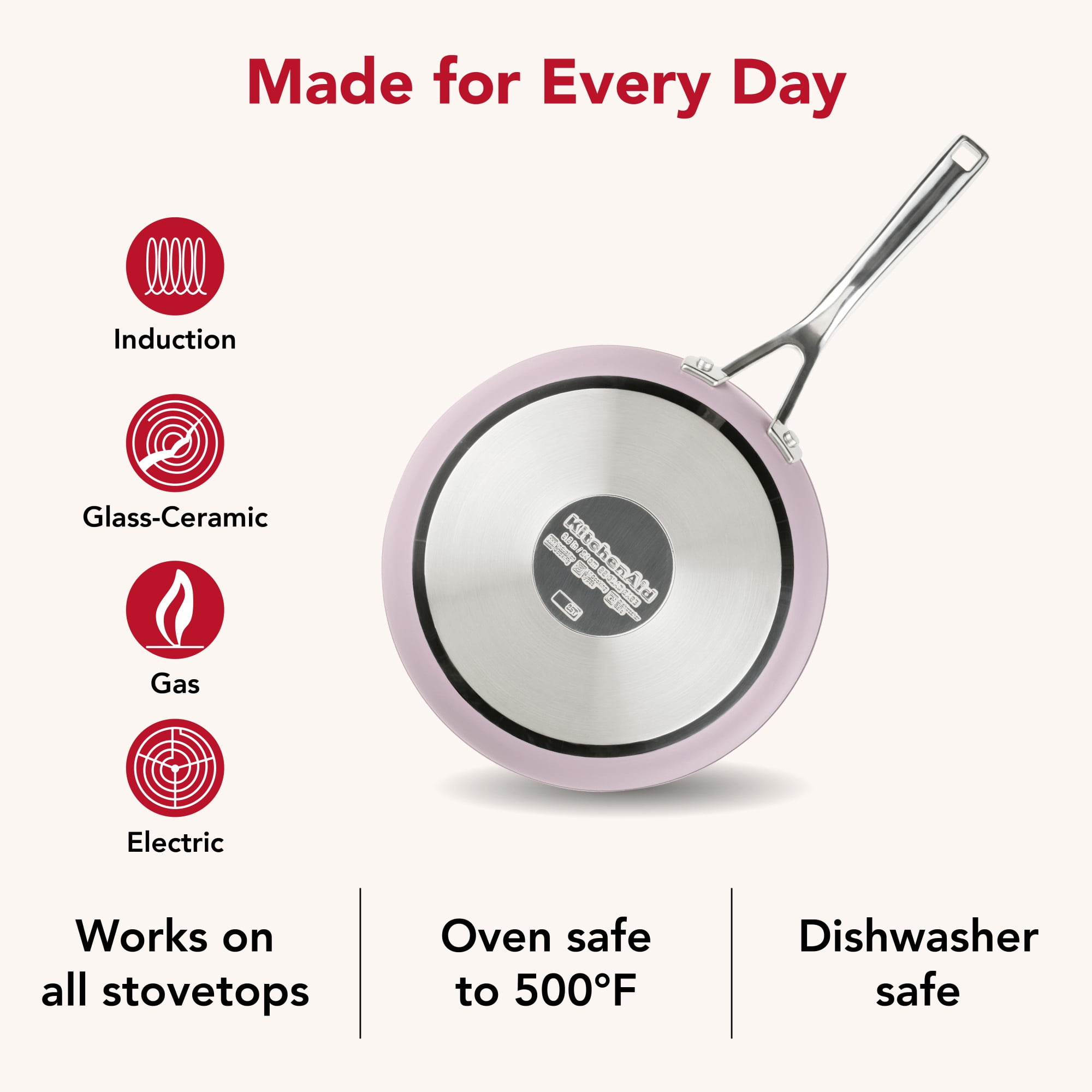 KitchenAid 9.5" Color-Finished Stainless Steel 3-Ply Base Ceramic Nonstick Frying Pan Dishwasher and Metal Utensil Safe, Induction Suitable and Oven Safe to 500°F, Wildflower