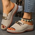 thumbnail image 2 of Rokment Classic Mules Orthopedic Dress Walking Sandals for Women 2026 Summer Fashion Casual Leather Open Toe Platform Wedge Low Heel Backless Slippers Beige Size 6.5, 2 of 4