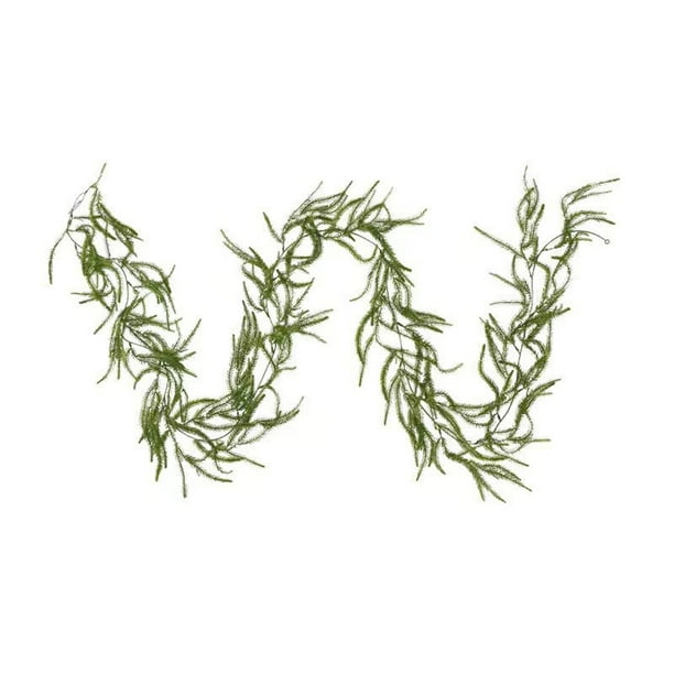 Guirnalda de pinos Norfolk artificiales de 2,7 m, pinos de invierno, guirnaldas de plástico verde para mesas, repisas, paredes, decoración navideña para interiores y exteriores, una sola pieza Rkxzt