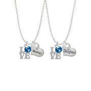Delight Jewelry Silvertone Love with Enamel Earth Globe Mother & Daughter Heart Necklaces (Set of 2), 19"+2"