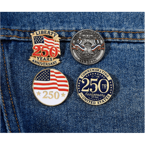 4PCS USA 250th Anniversary Tac Pin Set, American Flag Liberty Bell Patriotic Lapel Pins