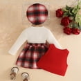 thumbnail image 5 of felwors Baby Girl Clothes Fall Winter Outfits Puff Sleeve Shirt Tartan Pleated Skirt Cute Vest Set Toddler Girl Dress Holiday (9-12 Months), 5 of 7