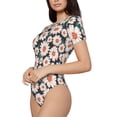 thumbnail image 2 of KLL Women 's Crew Neck Bodysuit Jumpsuits Daisies Flowers Print Short onesies Stretch T Shirts, 2 of 7