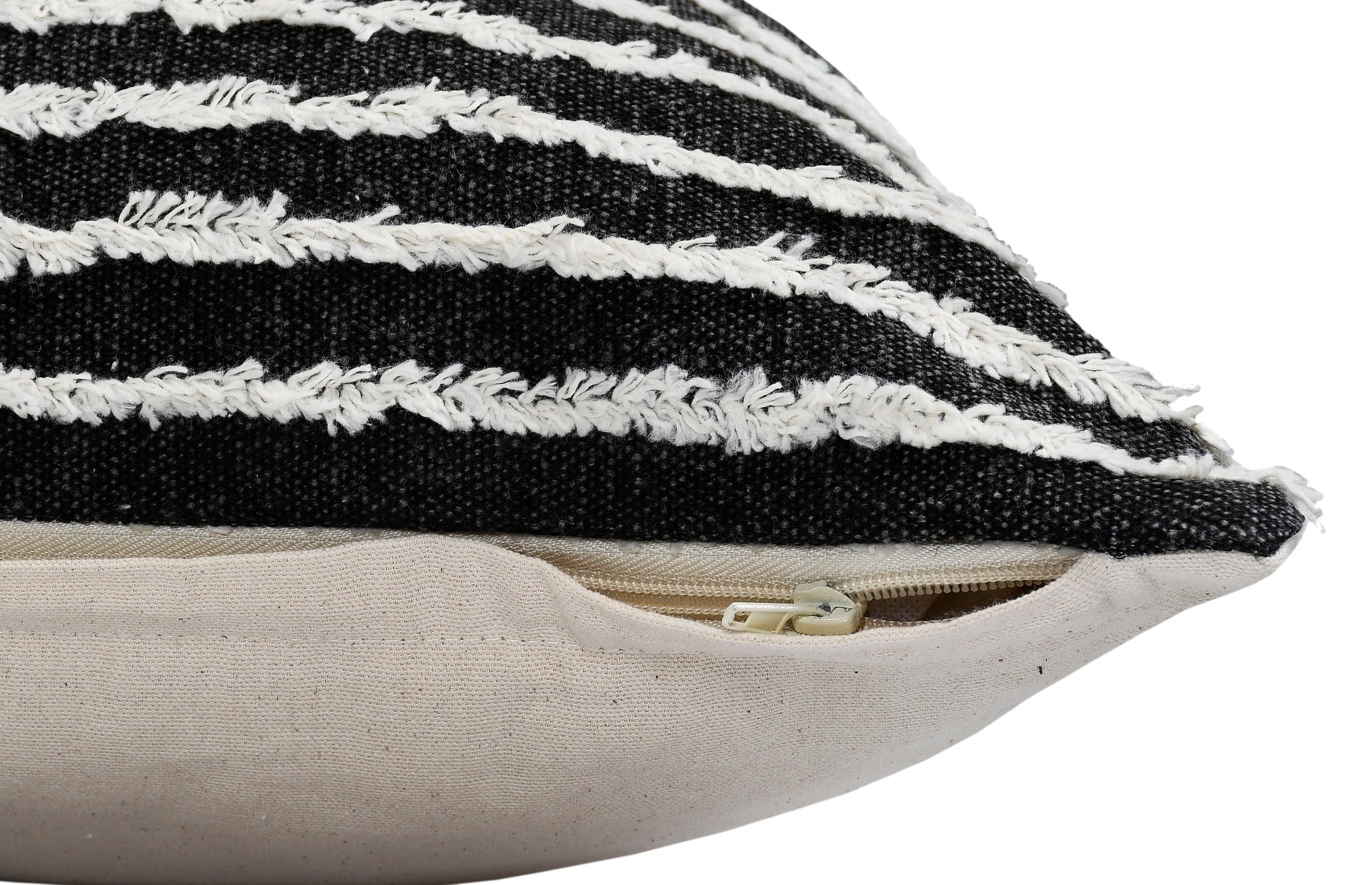 Harlow Hill Xia 20" x 20" Striped Cotton Adult Decorative Feather Filled Pillow, Black/Natural