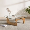 thumbnail image 6 of Cottinch 50" Triangle Glass Coffee Table with Wood Base for Living Room Office, Light Walnut, 6 of 12