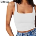 thumbnail image 2 of Women's Sleeveless Strappy Tank Square Neck Double Layer Workout Basic Crop Tops, 2 of 5