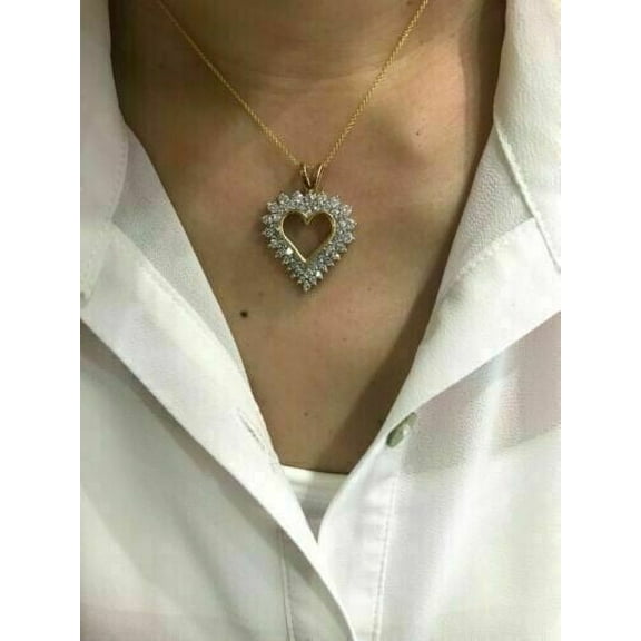 Sparkle Jewels Cubic Zirconia Valentine Heart Pendnt Necklace For Women 14K Yellow Gold Finish Silver