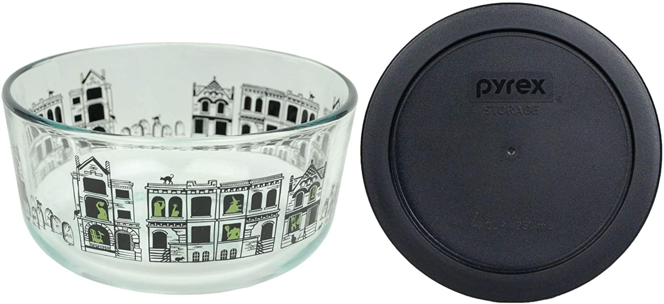 Pyrex 7201 4-Cup Fright Night Glass Bowl w/ 7201-PC Black Round Lid Cover Pyrex 7201 4-Cup Fright Night Glass Bowl w/ 7201-PC Black Round Lid Cover