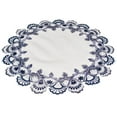 thumbnail image 2 of Antique Eurorpean Navy Blue White Peacock Tail Lace Round Doily (23" Round), 2 of 3