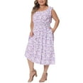 thumbnail image 4 of Agnes Orinda Women's Plus Size Square Neck Sleeveless Floral Flowy Stretchy Waist Midi Dresses 2X Purple, 4 of 5