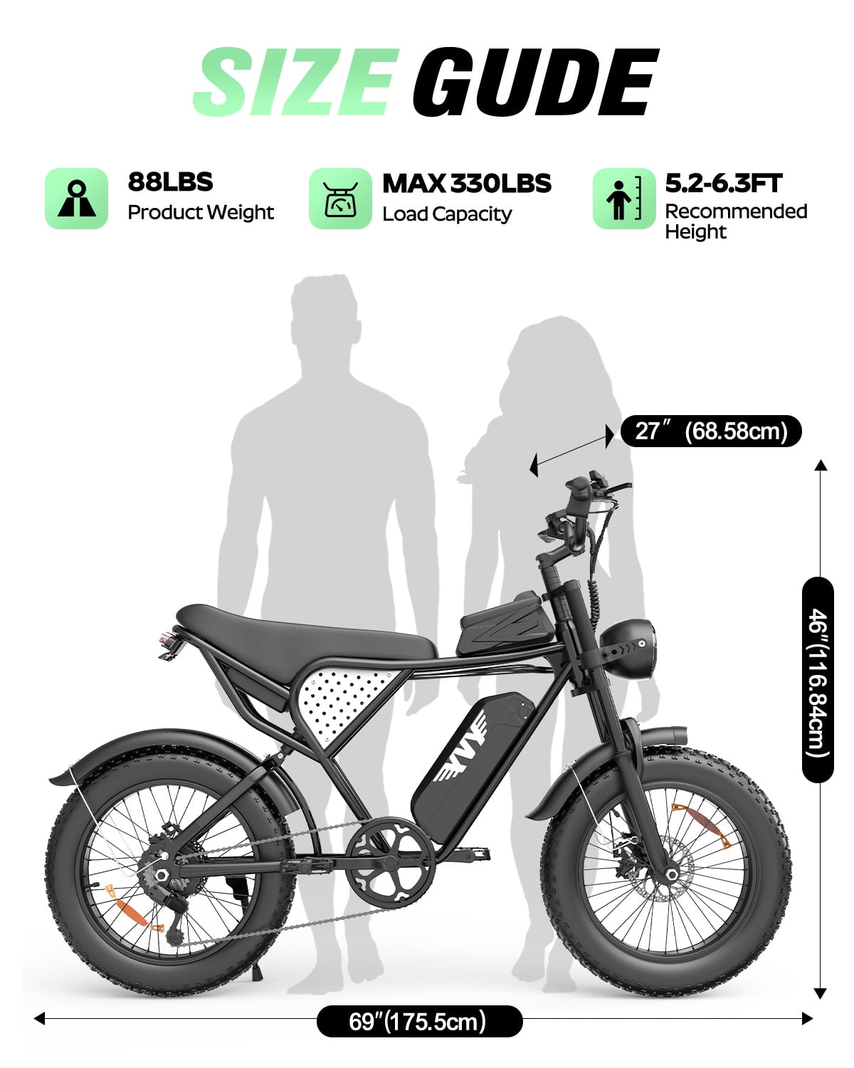 Bopzin Electric Bike for Adults, 1500W Peak Motor, 20"x4.0" Fat Tire, 48V/15.6Ah Battery, UL2849 E-Mountain Bike