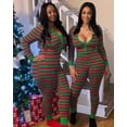 thumbnail image 2 of Liacowi Women's Household Romper, Sleeping Jumpsuit, Long Sleeve Elastic Christmas Style Striped Printed Home Wear, 2 of 9